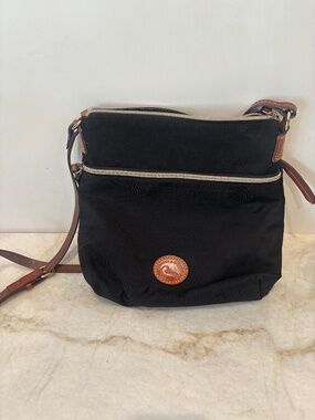 Dooney & Bourke Black Crossbody Bag with Brown Leather Trim